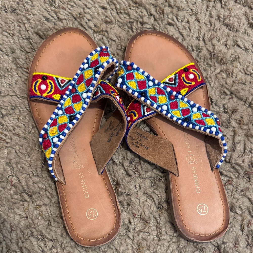 Chinese Laundry Multicolor Beaded Cross-Strap Sandals